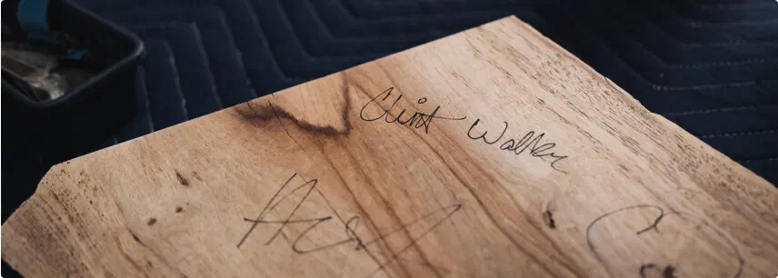 Signed mesquite waterfall coffee table